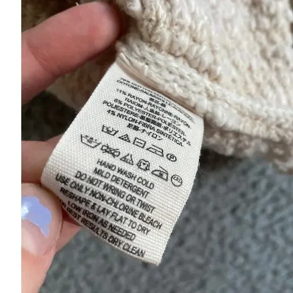 Free People Sweater Small Oversized Turtleneck Pullover Chunky Cream Beach Boho - Picture 13 of 16